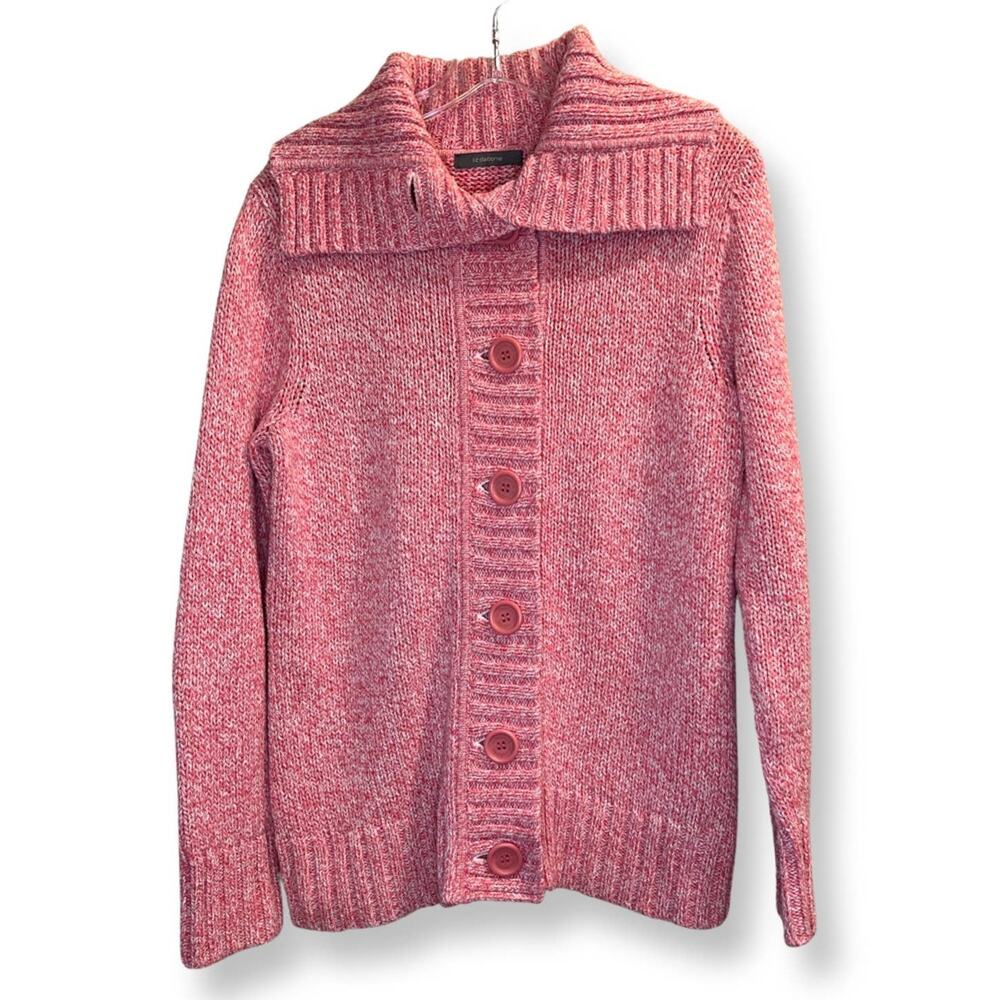 Liz Claiborne, M, Pink, Button up Sweater, Collar